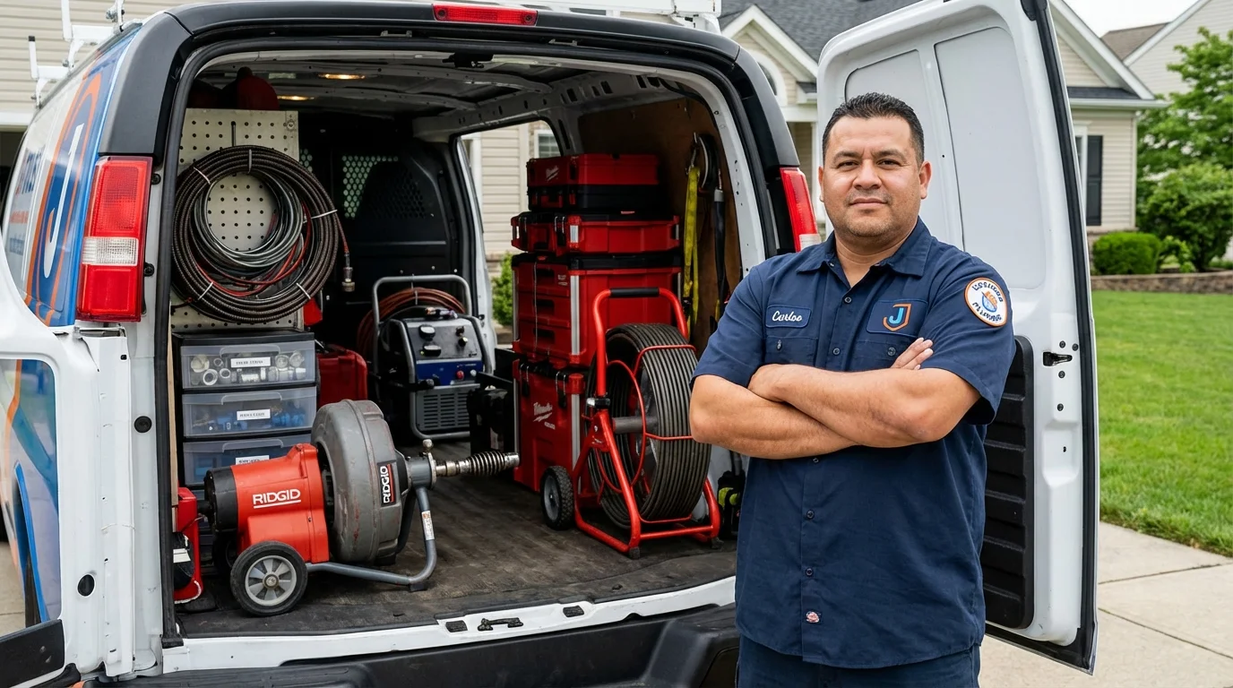 Professional drain cleaning equipment and Johns Plumbing LLC plumber in Apollo Beach